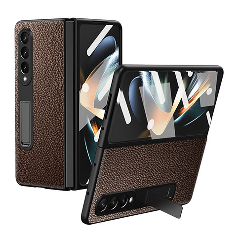 Coque Luxe Cuir et Plastique Housse Etui Mat T01 pour Samsung Galaxy Z Fold3 5G Marron