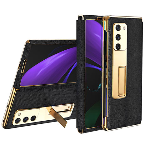 Coque Luxe Cuir et Plastique Housse Etui Mat T02 pour Samsung Galaxy Z Fold2 5G Noir