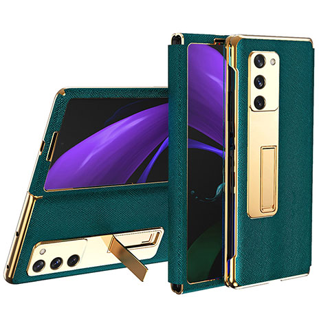 Coque Luxe Cuir et Plastique Housse Etui Mat T02 pour Samsung Galaxy Z Fold2 5G Vert