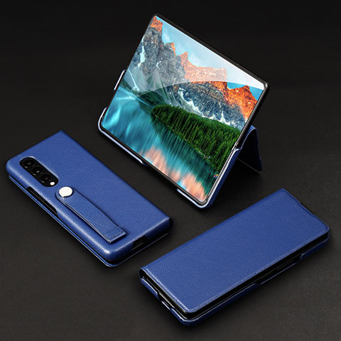 Coque Luxe Cuir et Plastique Housse Etui Mat T02 pour Samsung Galaxy Z Fold3 5G Bleu