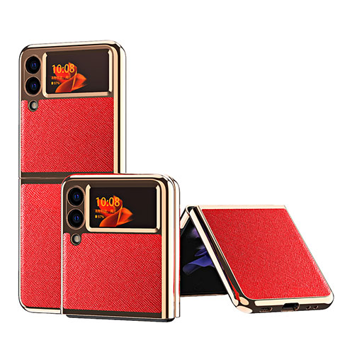 Coque Luxe Cuir et Plastique Housse Etui Mat ZL4 pour Samsung Galaxy Z Flip3 5G Rouge