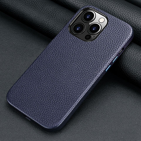 Coque Luxe Cuir Housse Etui A13 pour Apple iPhone 15 Pro Bleu