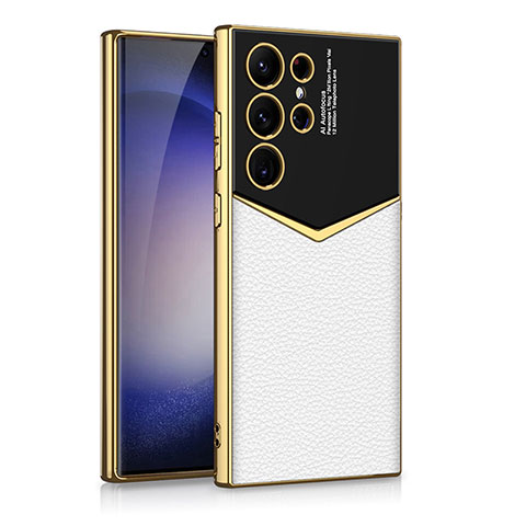 Coque Luxe Cuir Housse Etui AC4 pour Samsung Galaxy S23 Ultra 5G Blanc