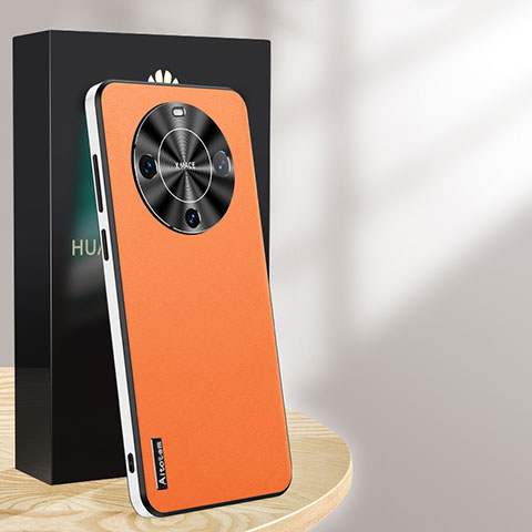 Coque Luxe Cuir Housse Etui AT1 pour Huawei Mate 60 Pro Orange