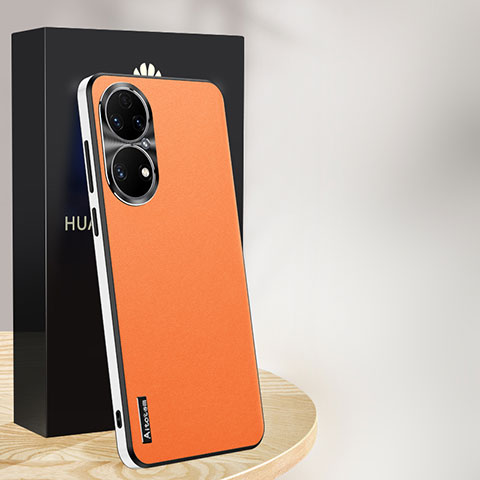 Coque Luxe Cuir Housse Etui AT1 pour Huawei P50 Pro Orange
