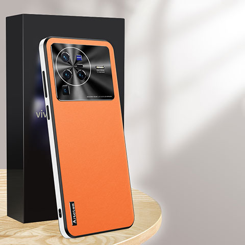 Coque Luxe Cuir Housse Etui AT1 pour Vivo X80 Pro 5G Orange