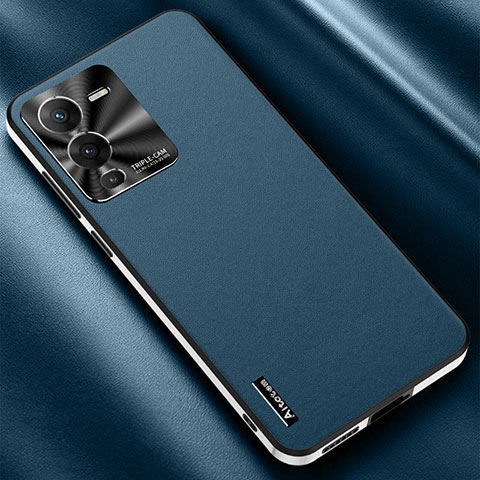 Coque Luxe Cuir Housse Etui AT2 pour Vivo V25 Pro 5G Bleu