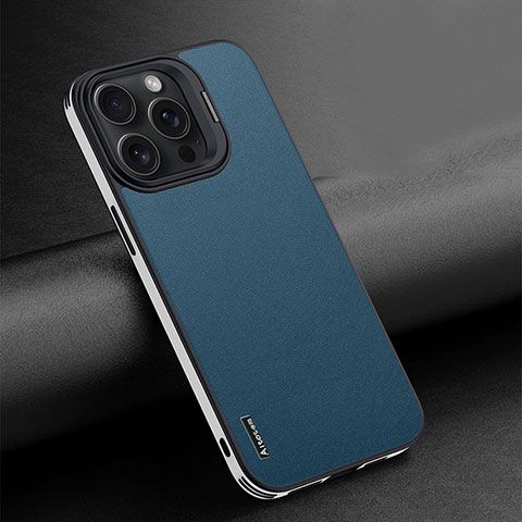 Coque Luxe Cuir Housse Etui AT4 pour Apple iPhone 14 Pro Max Bleu