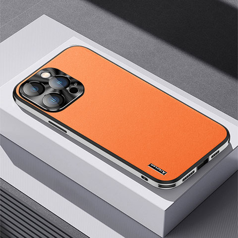 Coque Luxe Cuir Housse Etui AT5 pour Apple iPhone 14 Pro Orange