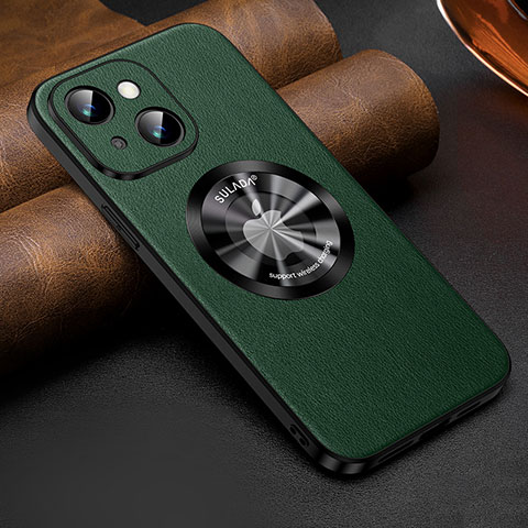 Coque Luxe Cuir Housse Etui avec Mag-Safe Magnetic Magnetique LD2 pour Apple iPhone 13 Vert