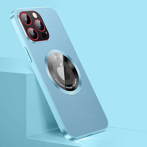 Coque Luxe Cuir Housse Etui avec Mag-Safe Magnetic Magnetique QC1 pour Apple iPhone 13 Pro Bleu Ciel