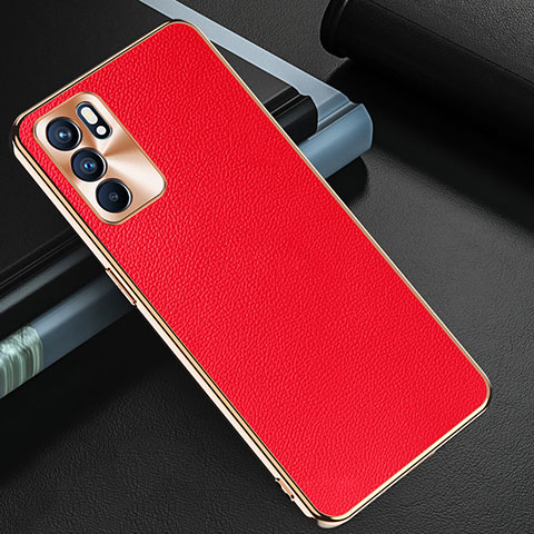 Coque Luxe Cuir Housse Etui GS1 pour Oppo Reno6 5G Rouge