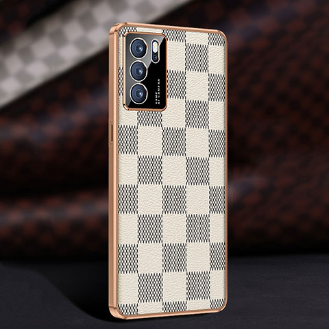 Coque Luxe Cuir Housse Etui JB1 pour Oppo Reno6 5G Blanc