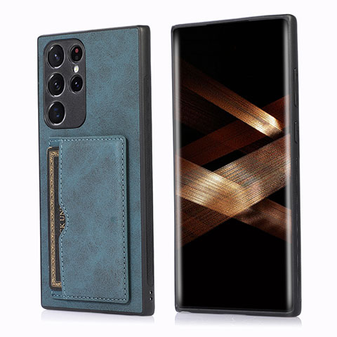 Coque Luxe Cuir Housse Etui M03T pour Samsung Galaxy S24 Ultra 5G Bleu