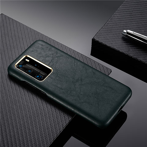 Coque Luxe Cuir Housse Etui N05 pour Huawei P40 Pro Vert Nuit