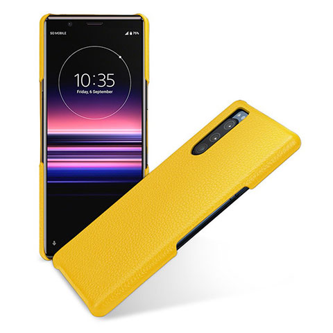 Coque Luxe Cuir Housse Etui pour Sony Xperia 5 Jaune