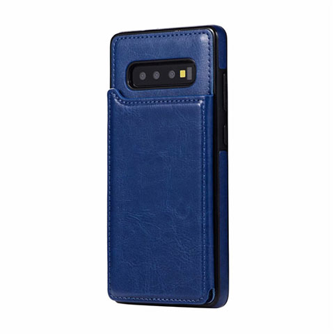 Coque Luxe Cuir Housse Etui R01 pour Samsung Galaxy S10 Plus Bleu