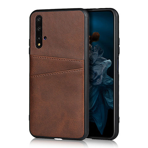 Coque Luxe Cuir Housse Etui R04 pour Huawei Honor 20 Marron