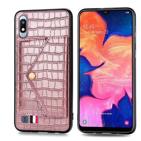 Coque Luxe Cuir Housse Etui S01D pour Samsung Galaxy A10 Or Rose
