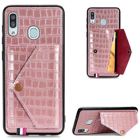 Coque Luxe Cuir Housse Etui S01D pour Samsung Galaxy A20 Or Rose