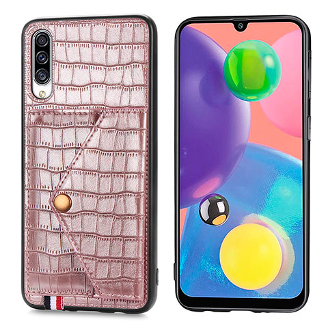 Coque Luxe Cuir Housse Etui S01D pour Samsung Galaxy A70 Or Rose
