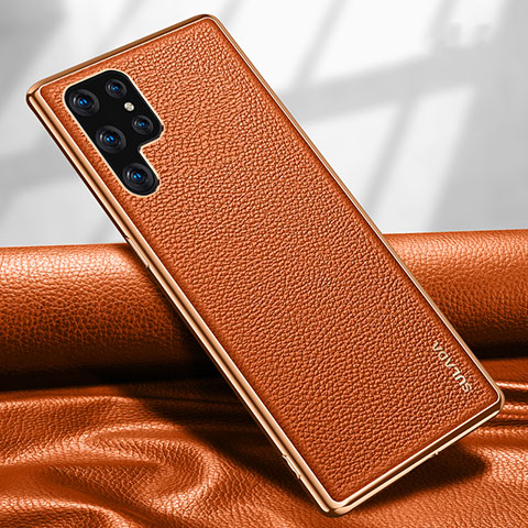 Coque Luxe Cuir Housse Etui S09 pour Samsung Galaxy S23 Ultra 5G Orange