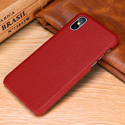 Coque Luxe Cuir Housse Etui S10 pour Apple iPhone X Rouge
