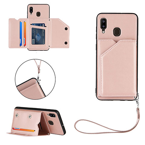 Coque Luxe Cuir Housse Etui Y03B pour Samsung Galaxy A20 Or Rose