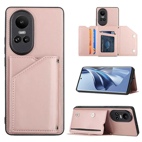 Coque Luxe Cuir Housse Etui YB2 pour Oppo Reno10 5G Or Rose