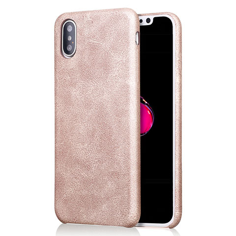 Coque Luxe Cuir Housse L01 pour Apple iPhone X Or