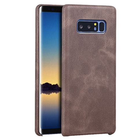 Coque Luxe Cuir Housse R01 pour Samsung Galaxy Note 8 Duos N950F Marron