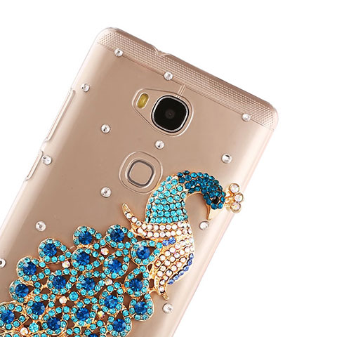 Coque Luxe Strass Diamant Bling Paon pour Huawei Honor 5X Bleu