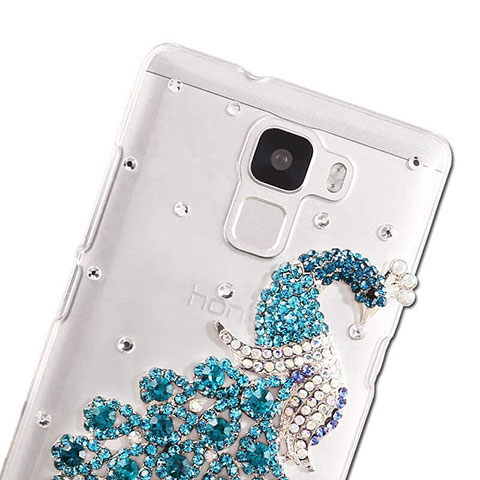 Coque Luxe Strass Diamant Bling Paon pour Huawei Honor 7 Bleu Ciel