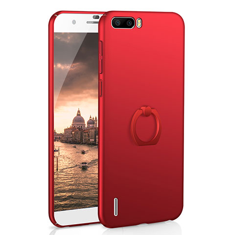 Coque Plastique Housse Etui Rigide Mat avec Support Bague Anneau A01 pour Huawei Honor 6 Plus Rouge