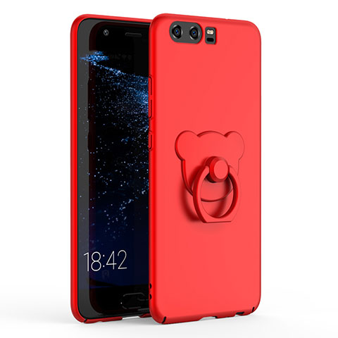 Coque Plastique Housse Etui Rigide Mat avec Support Bague Anneau A01 pour Huawei P10 Rouge
