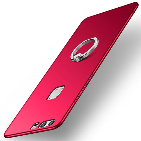 Coque Plastique Housse Etui Rigide Mat avec Support Bague Anneau A01 pour Huawei P9 Plus Rouge