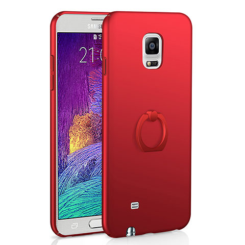 Coque Plastique Housse Etui Rigide Mat avec Support Bague Anneau A01 pour Samsung Galaxy Note 4 SM-N910F Rouge