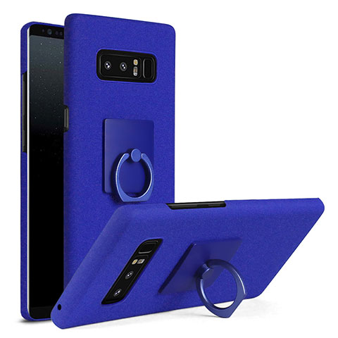 Coque Plastique Housse Etui Rigide Mat avec Support Bague Anneau A01 pour Samsung Galaxy Note 8 Duos N950F Bleu