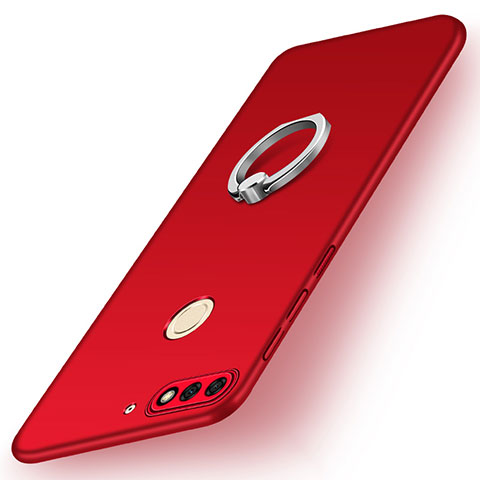 Coque Plastique Housse Etui Rigide Mat avec Support Bague Anneau A02 pour Huawei Honor 7C Rouge