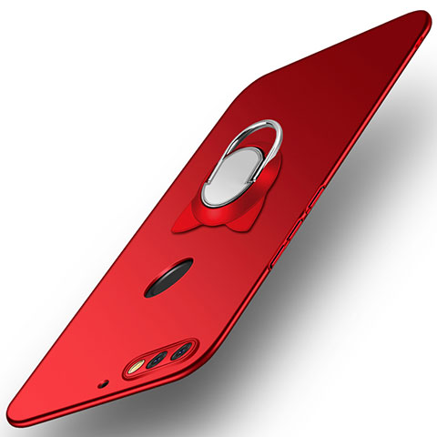 Coque Plastique Housse Etui Rigide Mat avec Support Bague Anneau A04 pour Huawei Honor 7C Rouge