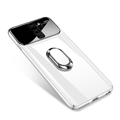 Coque Plastique Housse Etui Rigide Mat avec Support Bague Anneau Aimante A01 pour Samsung Galaxy S9 Plus Blanc