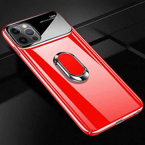 Coque Plastique Housse Etui Rigide Mat avec Support Bague Anneau Aimante Magnetique A01 pour Apple iPhone 12 Pro Max Rouge