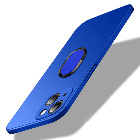 Coque Plastique Housse Etui Rigide Mat avec Support Bague Anneau Aimante Magnetique A01 pour Apple iPhone 13 Mini Bleu