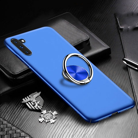Coque Plastique Housse Etui Rigide Mat avec Support Bague Anneau Aimante Magnetique A01 pour Samsung Galaxy Note 10 5G Bleu