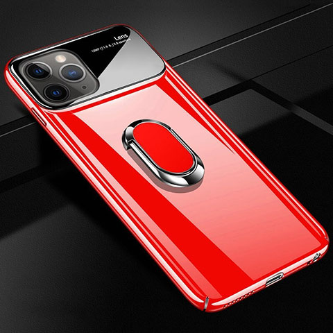 Coque Plastique Housse Etui Rigide Mat avec Support Bague Anneau Aimante Magnetique P01 pour Apple iPhone 11 Pro Rouge