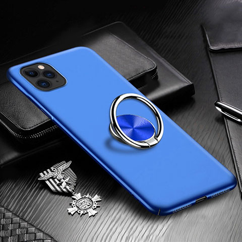 Coque Plastique Housse Etui Rigide Mat avec Support Bague Anneau Aimante Magnetique P03 pour Apple iPhone 11 Pro Bleu