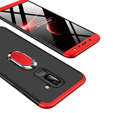 Coque Plastique Mat Protection Integrale 360 Degres Avant et Arriere avec Support Bague Anneau Q01 pour Samsung Galaxy A6 Plus (2018) Rouge et Noir