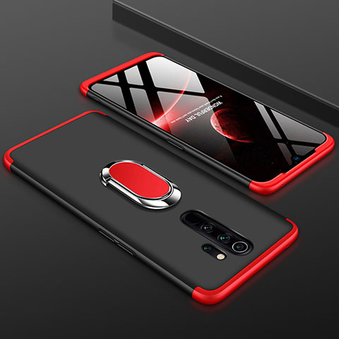 Coque Plastique Mat Protection Integrale 360 Degres Avant et Arriere Etui Housse avec Support Bague Anneau pour Xiaomi Redmi Note 8 Pro Rouge et Noir