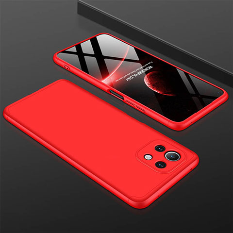 Coque Plastique Mat Protection Integrale 360 Degres Avant et Arriere Etui Housse P01 pour Xiaomi Mi 11 5G Rouge