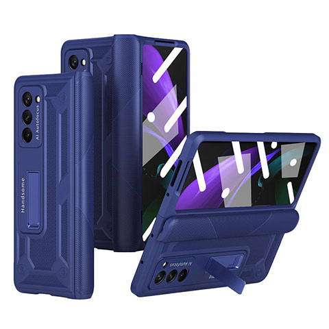 Coque Plastique Mat Protection Integrale 360 Degres Avant et Arriere Etui Housse P06 pour Samsung Galaxy Z Fold2 5G Bleu